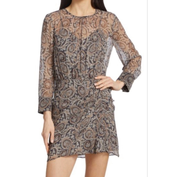 Veronica Beard Dresses & Skirts - Veronica Beard Palmyra Dress Paisley Print Sheer Long Sleeve Ruched Mini Size 6